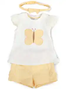 Baby Mädchen 3er Set, best. aus Top, Hose und Stirnband Gelb
