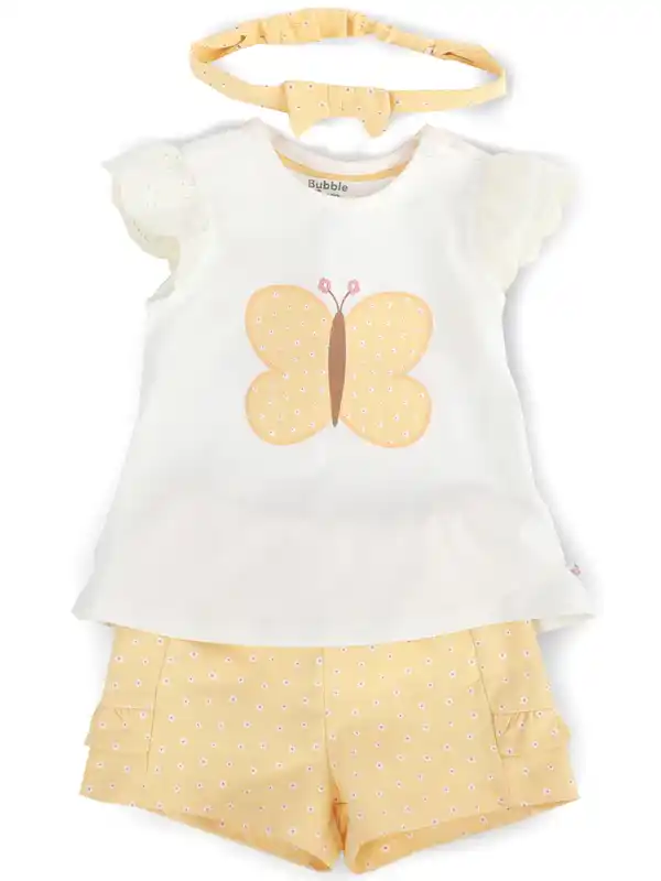 Bild 1 von Baby Mädchen 3er Set, best. aus Top, Hose und Stirnband Gelb