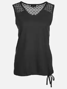 Damen Tanktop mit Spitzeneinsatz Schwarz
