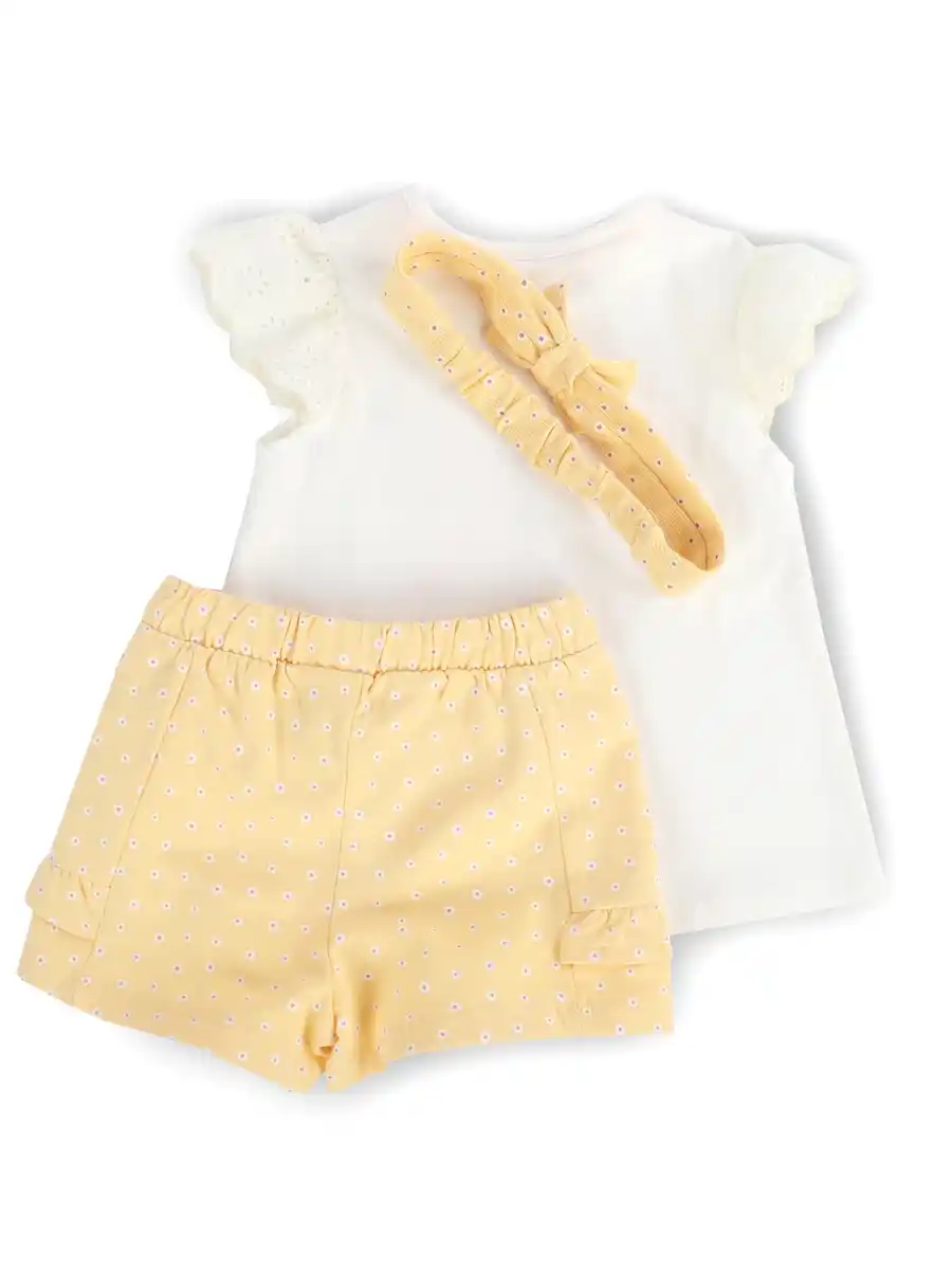 Bild 2 von Baby Mädchen 3er Set, best. aus Top, Hose und Stirnband Gelb