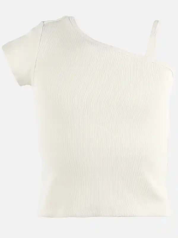 Bild 1 von Mädchen Rippshirt One Shoulder Weiß