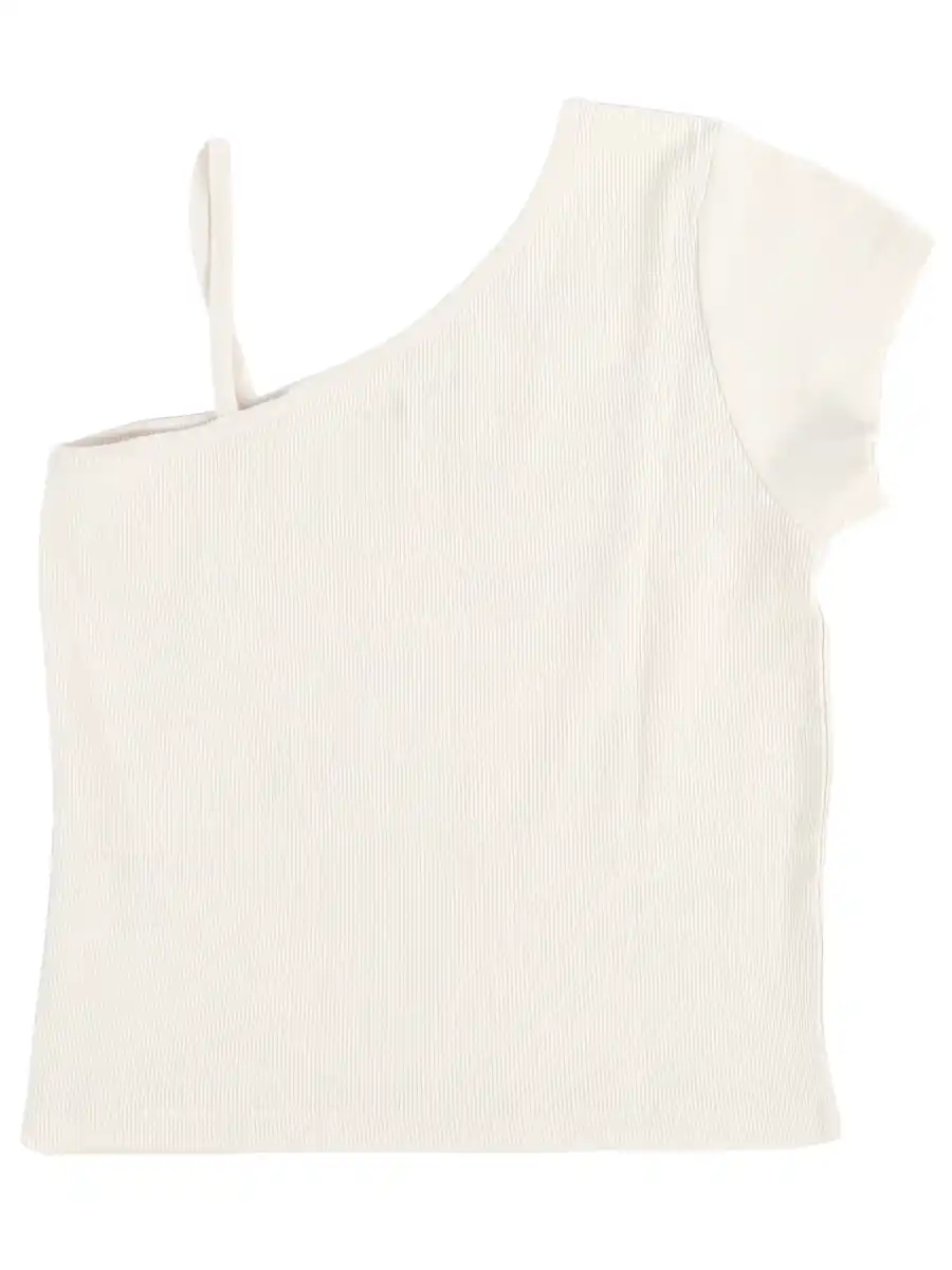 Bild 2 von Mädchen Rippshirt One Shoulder Weiß