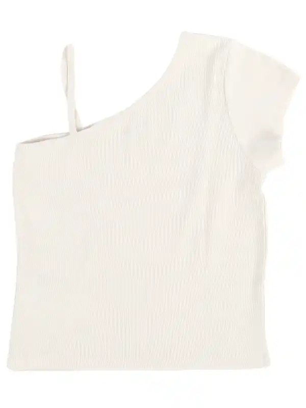 Bild 2 von Mädchen Rippshirt One Shoulder Weiß
