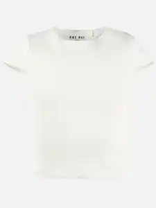 Mädchen Rippshirt in kurzer Form Weiß