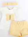 Bild 3 von Baby Mädchen 3er Set, best. aus Top, Hose und Stirnband Gelb