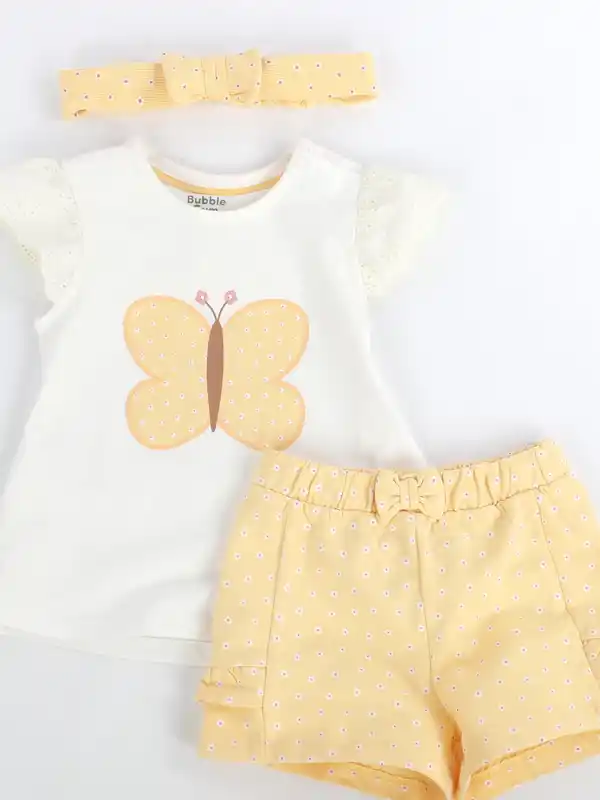 Bild 3 von Baby Mädchen 3er Set, best. aus Top, Hose und Stirnband Gelb