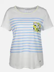 Damen Shirt mit Streifen und Brusttasche Weiß
