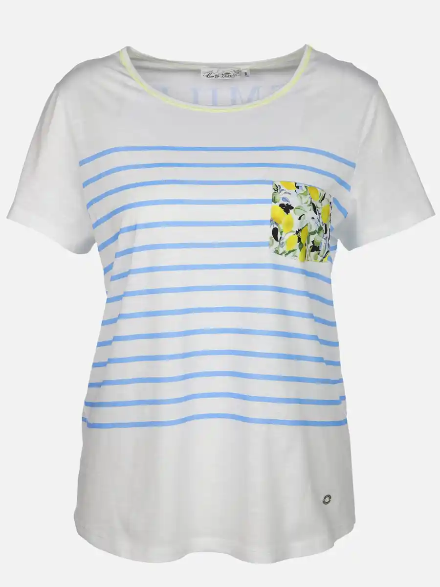 Bild 1 von Damen Shirt mit Streifen und Brusttasche Weiß