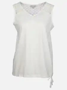 Damen Tanktop mit Spitzenbesatz Weiß