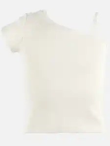 Mädchen Rippshirt One Shoulder Weiß