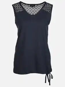 Damen Jersey Tanktop mit Lochstickerei Marine