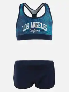 Mädchen Bikini mit Retro Pants Blau