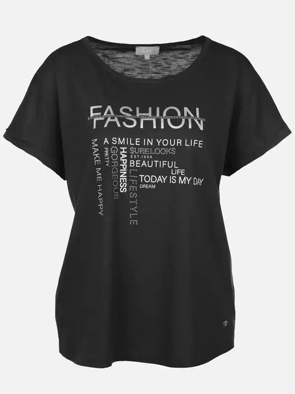 Bild 1 von Damen Shirt mit Glitzerprint und Strassbesatz Schwarz