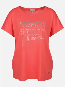 Damen Shirt mit Glitzerprint und Strassbesatz Pink