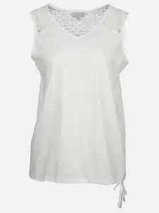 Damen Tanktop mit Spitzenbesatz Weiß