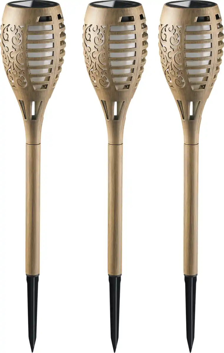 Bild 1 von IDEENWELT Solar-Gartenfackeln 3er-Set Holzoptik