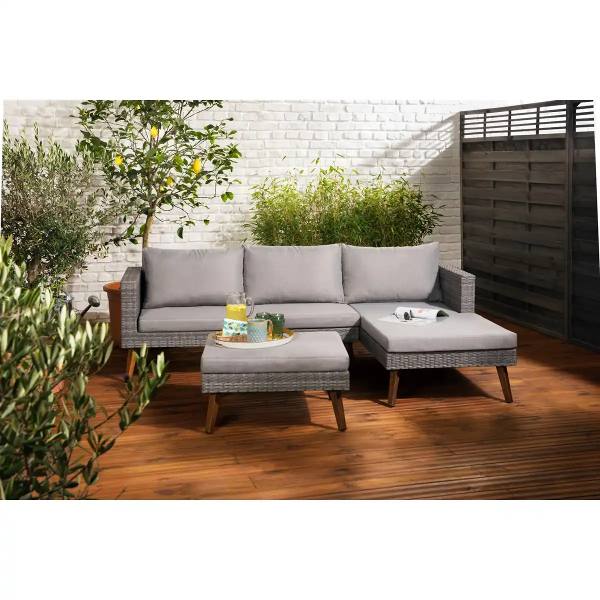 Bild 3 von Greemotion Gartenmöbel Lounge-Set Gomera Polyrattan 3-teilig Grau