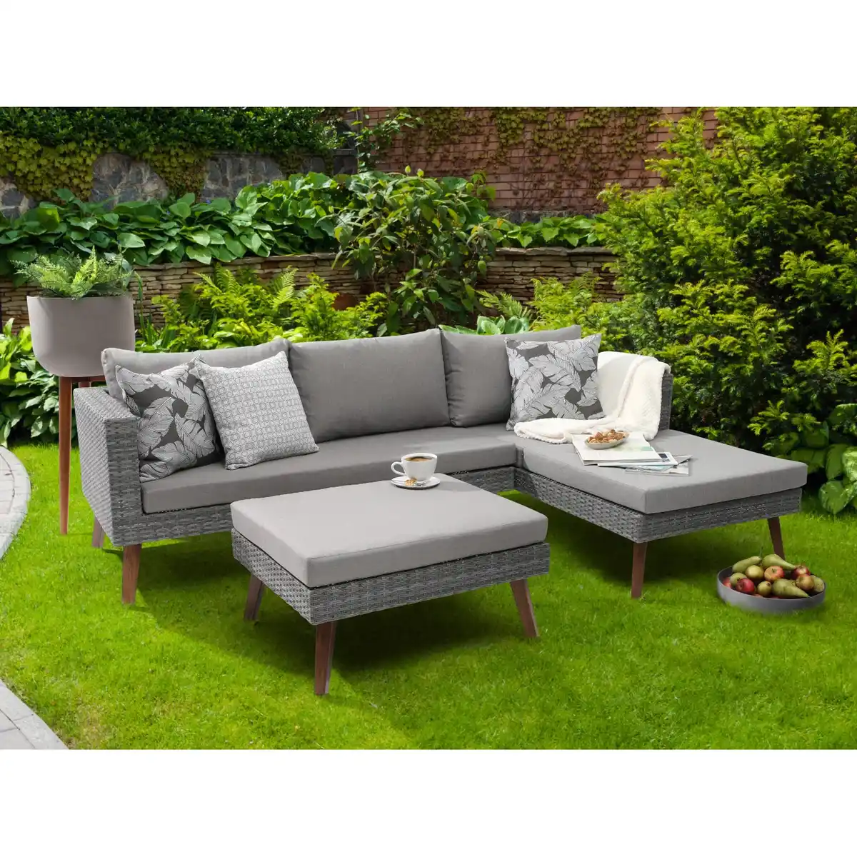 Bild 1 von Greemotion Gartenmöbel Lounge-Set Gomera Polyrattan 3-teilig Grau