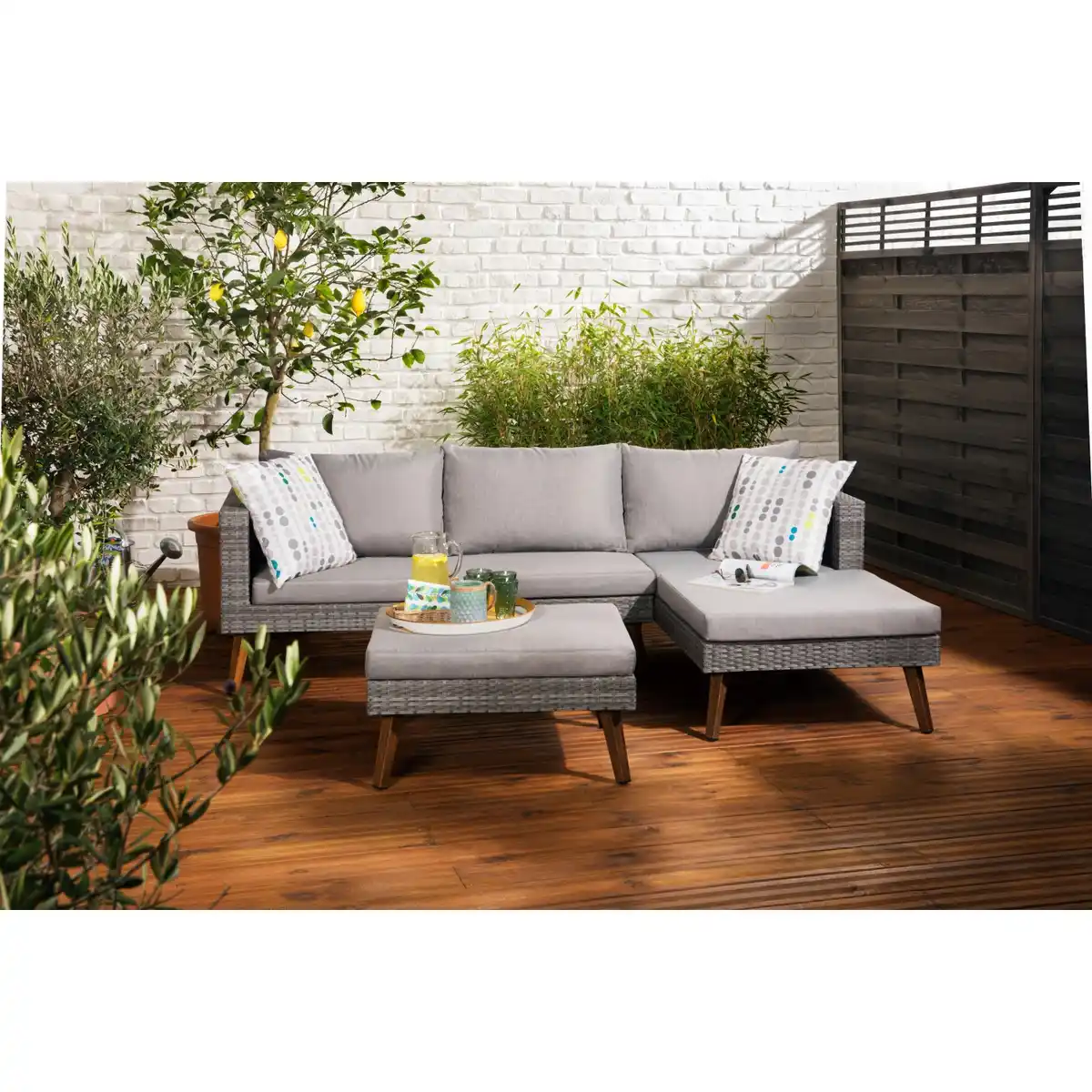 Bild 2 von Greemotion Gartenmöbel Lounge-Set Gomera Polyrattan 3-teilig Grau