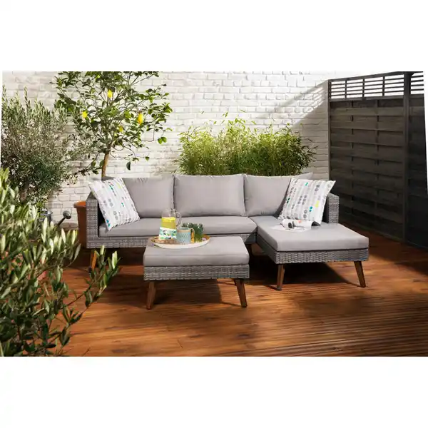 Bild 2 von Greemotion Gartenmöbel Lounge-Set Gomera Polyrattan 3-teilig Grau