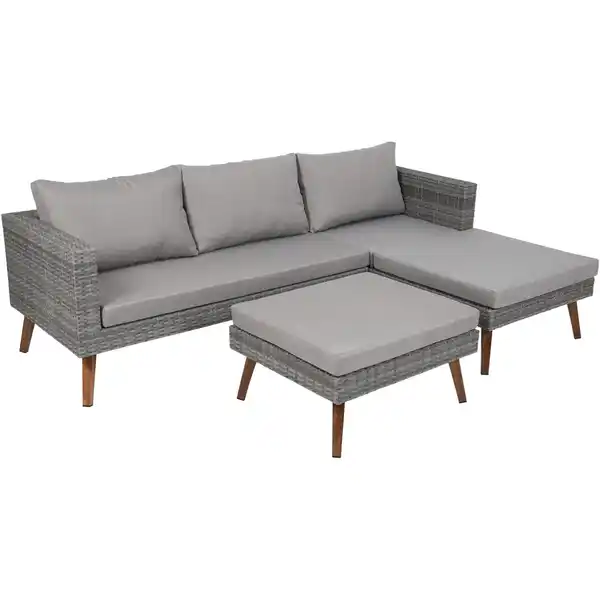 Bild 4 von Greemotion Gartenmöbel Lounge-Set Gomera Polyrattan 3-teilig Grau