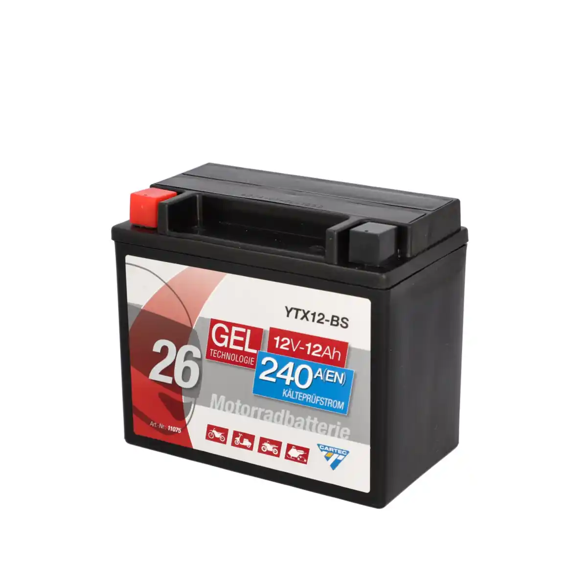 Bild 1 von Cartec Gel Motorradbatterie YTX12-BS 12Ah 240A