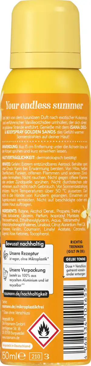 Bild 2 von ISANA Deo- & Bodyspray Golden Sands, 150 ml