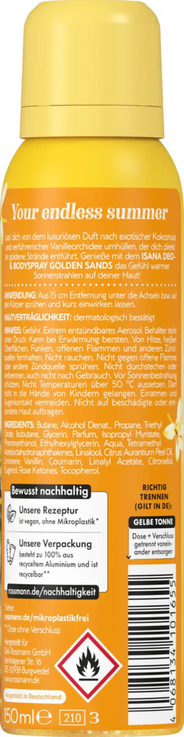 Bild 2 von ISANA Deo- & Bodyspray Golden Sands, 150 ml