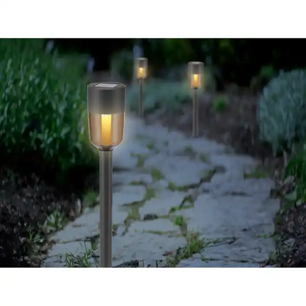 Bild 3 von Solar-Leuchte Marsala LED Edelstahl Kunststoff 4,5 cm x 4,5 cm x 35 cm 4er-Set
