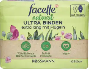 facelle natural Ultra Binden extra lang mit Flügeln