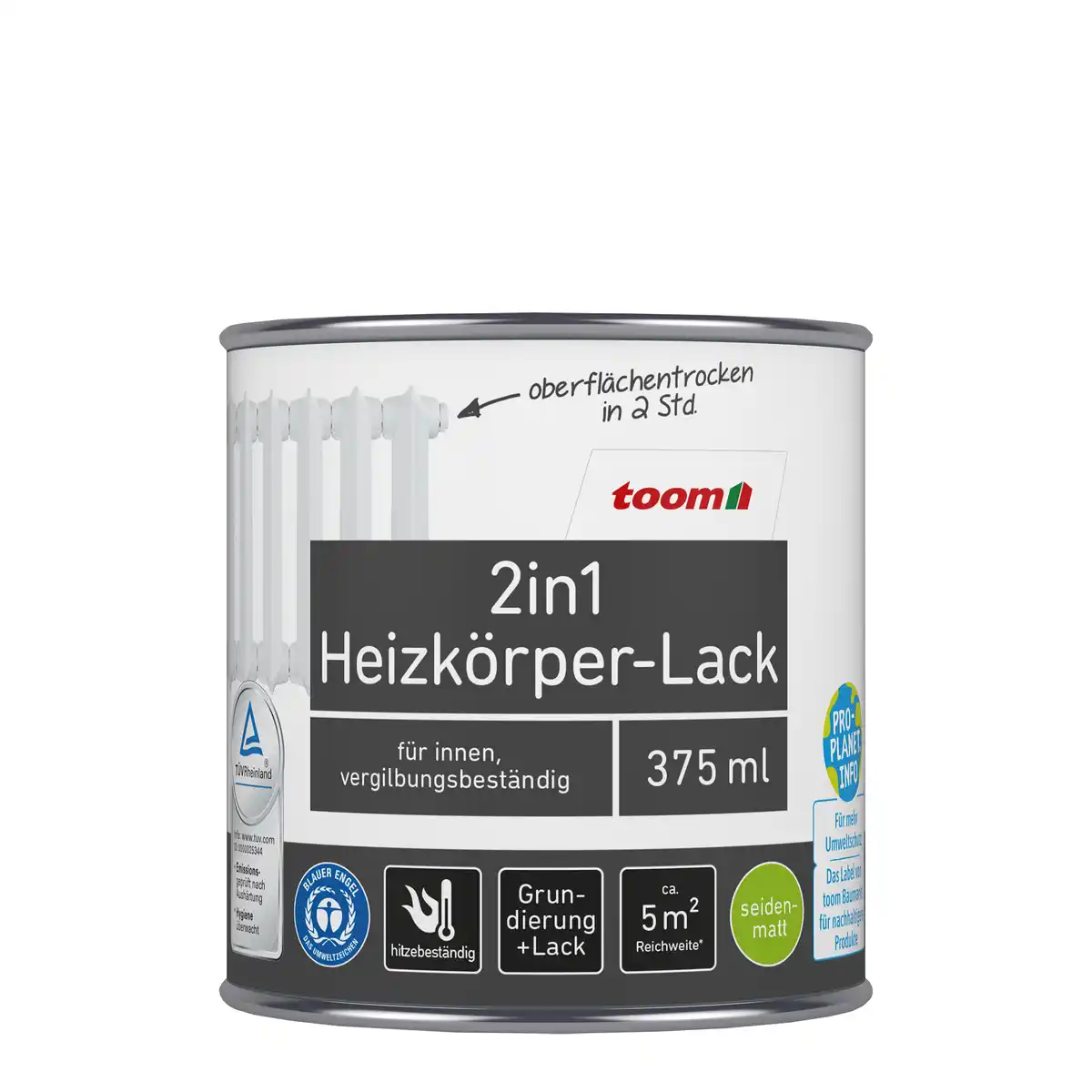 Bild 1 von toom 2in1 Heizkörperlack weiß seidenmatt 375 ml