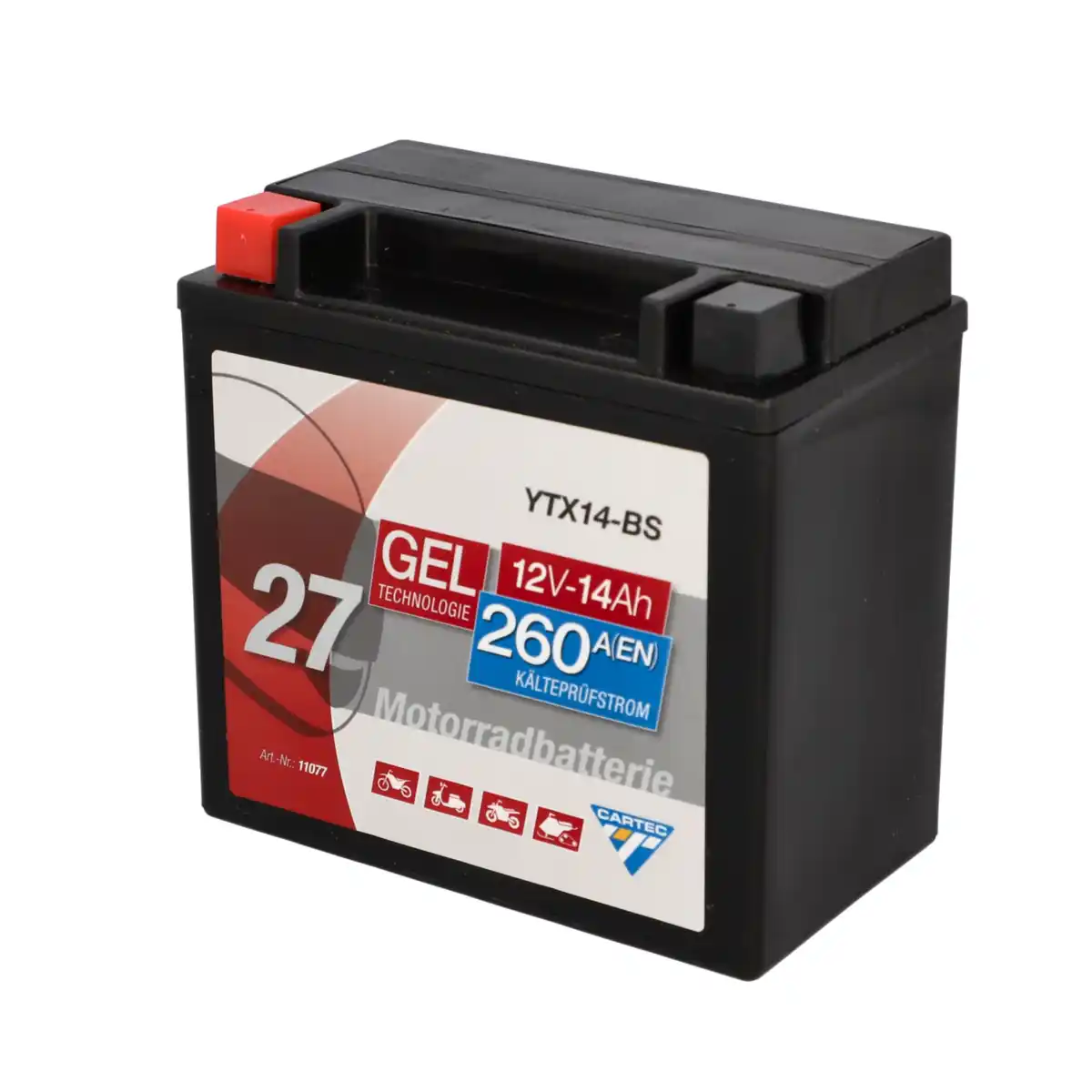 Bild 1 von Cartec Gel Motorradbatterie YTX14-BS 14Ah 260A