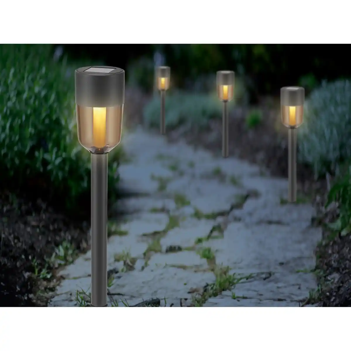 Bild 4 von Solar-Leuchte Marsala LED Edelstahl Kunststoff 4,5 cm x 4,5 cm x 35 cm 4er-Set