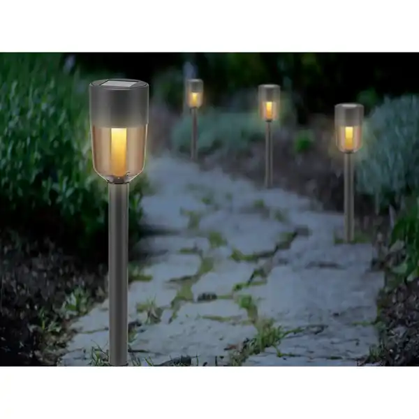 Bild 4 von Solar-Leuchte Marsala LED Edelstahl Kunststoff 4,5 cm x 4,5 cm x 35 cm 4er-Set