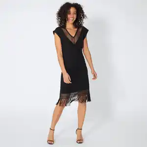 Damen-Kleid mit Mesh-Einsatz am Ausschnitt