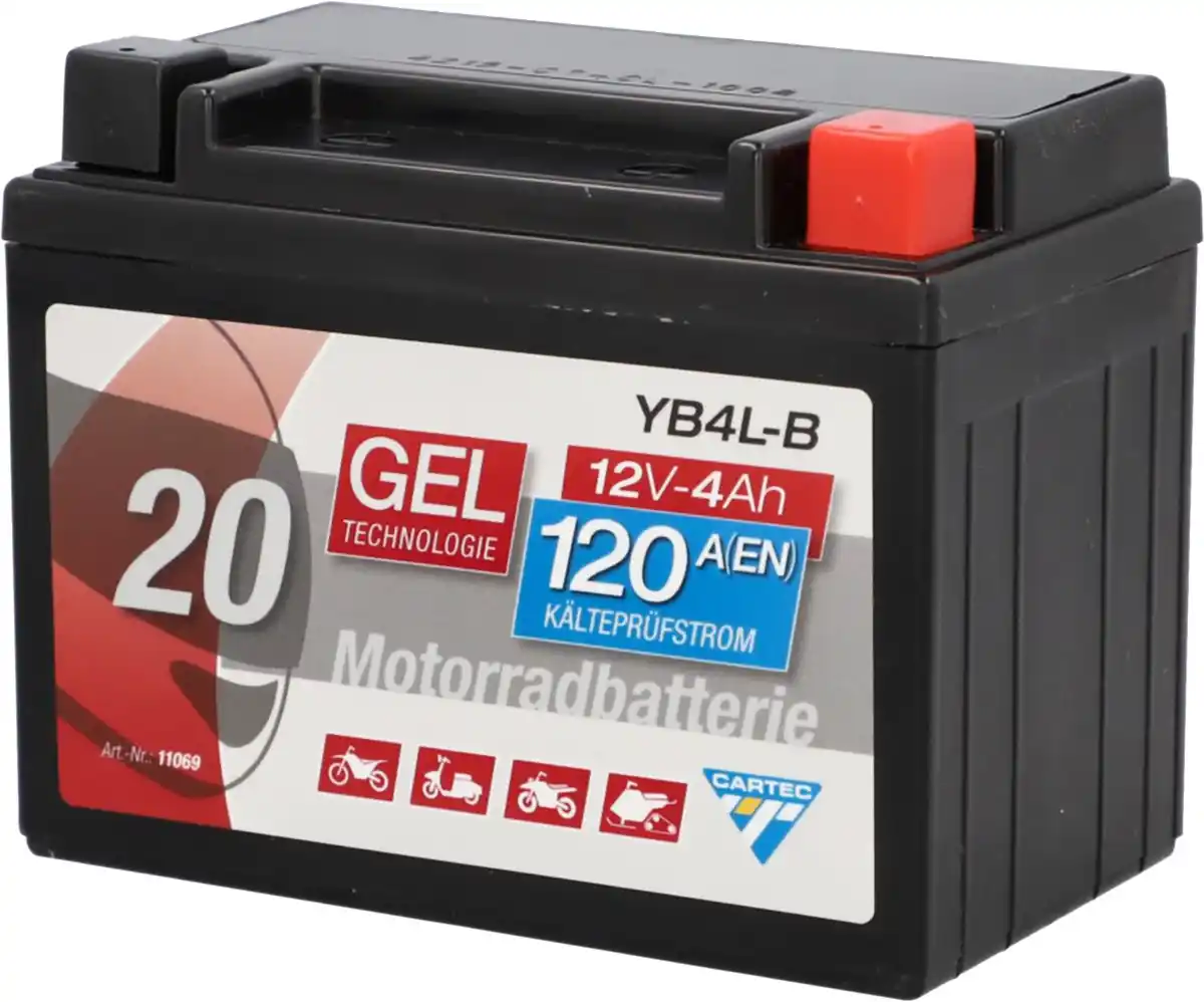 Bild 1 von Cartec Gel Motorradbatterie YB4L-B 4Ah 120A