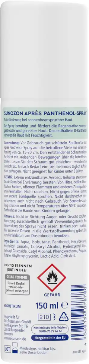 Bild 2 von sunozon Après Panthenol-Spray, 150 ml
