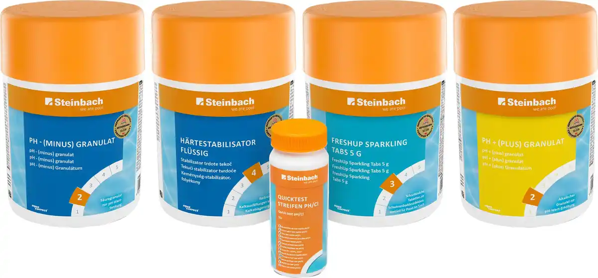 Bild 1 von Steinbach Poolpflege Whirlpoolset All in One 4 x Poolpflege + Teststreifen