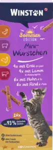 Winston Mini Würstchen mit Ente & Lein, mit Lamm & Katzengras, mit Huhn & Ei, mit Rind & Malz, 40 g