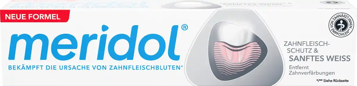 Bild 1 von meridol Zahnpasta Sanftes Weiss - Zahncreme schützt vor Zahnfleischentzündungen, für natürlich weiße Zähne, 75 ml