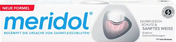 Bild 1 von meridol Zahnpasta Sanftes Weiss - Zahncreme schützt vor Zahnfleischentzündungen, für natürlich weiße Zähne, 75 ml