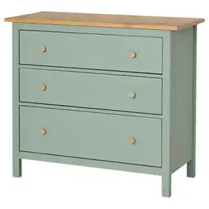 HEMNES Kommode mit 3 Schubladen, graugrün/hellbraun lasiert 108x96 cm