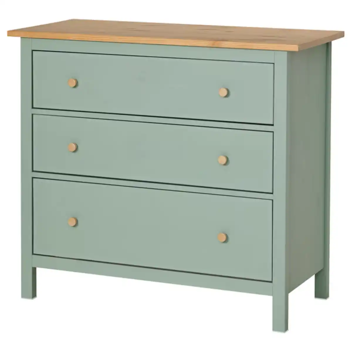 Bild 1 von HEMNES Kommode mit 3 Schubladen, graugrün/hellbraun lasiert 108x96 cm