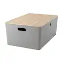 Bild 1 von KUGGIS Box mit Deckel, hellgrau/Bambus 37x54x21 cm