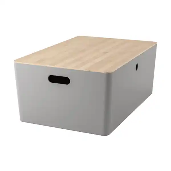 Bild 1 von KUGGIS Box mit Deckel, hellgrau/Bambus 37x54x21 cm