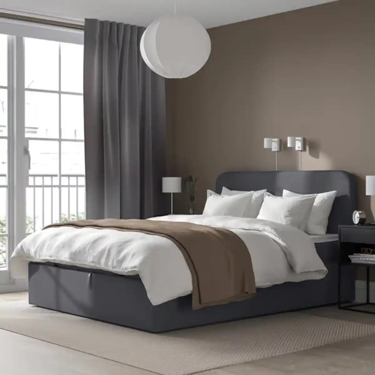 Bild 2 von BLÅFJÄLLET Boxbett, mittelfest/Kabusa dunkelgrau 160x200 cm