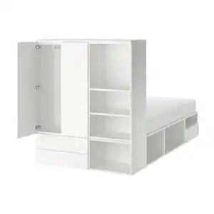 PLATSA Bettgestell mit 2 Türen + 3 Schubl., weiß/Fonnes 142x244x163 cm