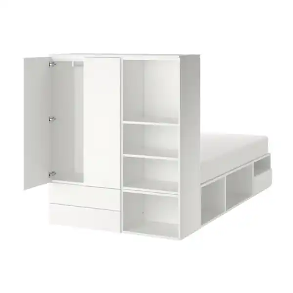 Bild 1 von PLATSA Bettgestell mit 2 Türen + 3 Schubl., weiß/Fonnes 142x244x163 cm