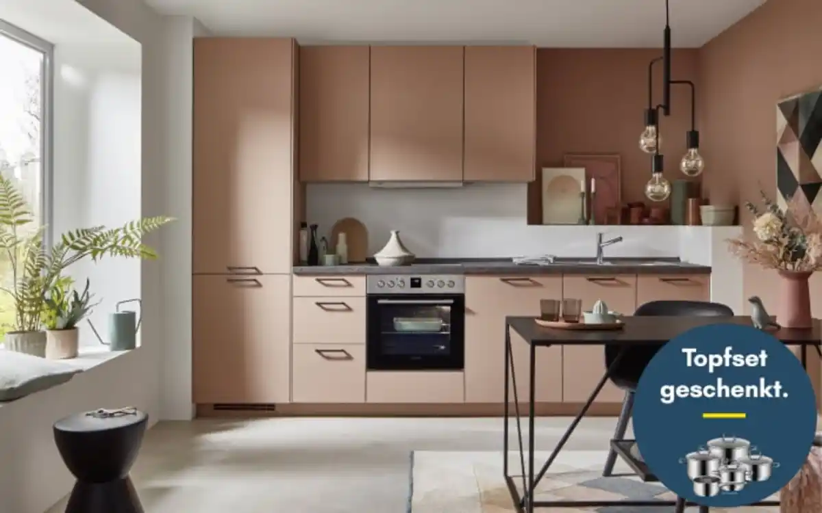 Bild 1 von Nobilia - Einbauküche Senso, koralle/Nussbaum Nachbildung, inkl. Elektrogeräte