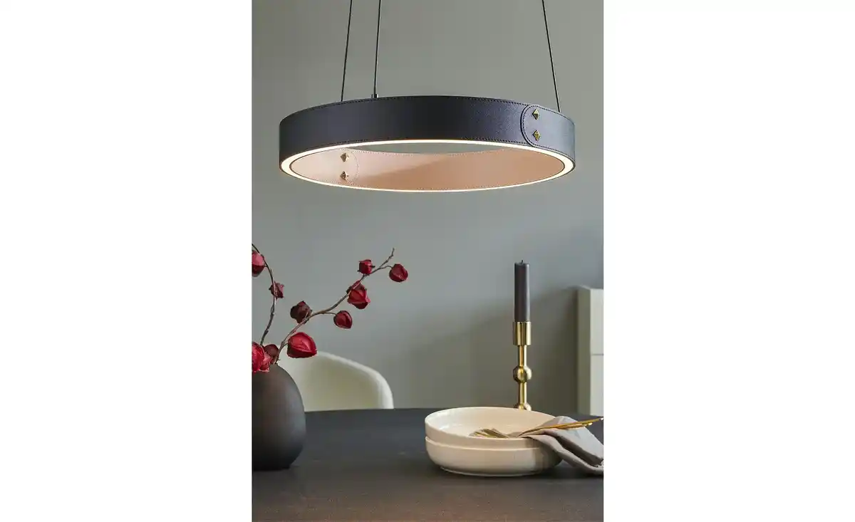 Bild 1 von KHG LED-Pendelleuchte, Kunstleder schwarz/goldfarben